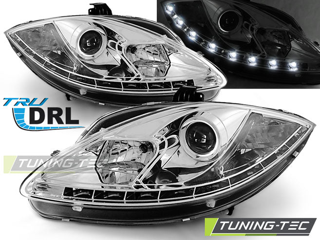 Phares chromés avec feux de jour (DRL) compatibles avec SEAT LEON ALTEA 09-12