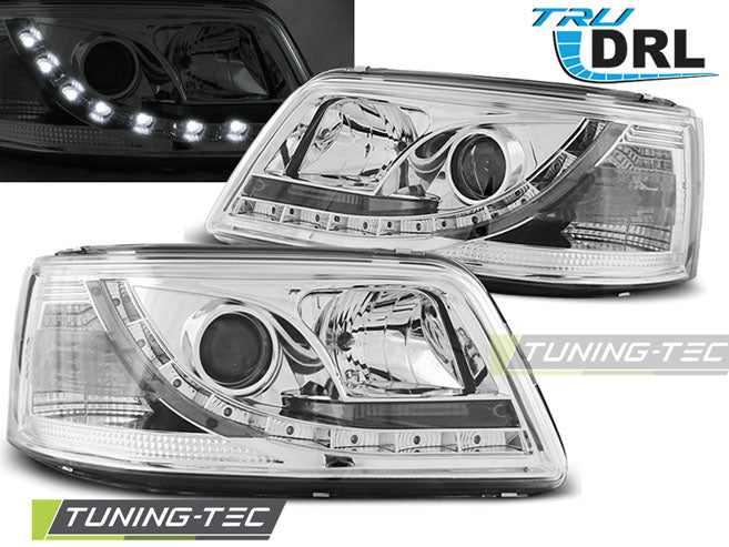 Phares chromés avec feux de jour (DRL) compatibles VW T5 04.03-08.09