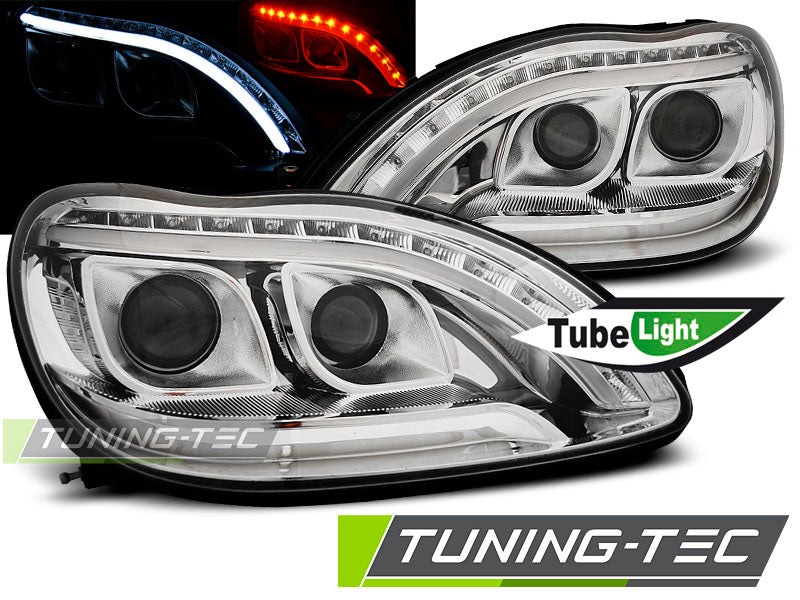 Phares tubulaires chromés compatibles avec Mercedes W220 Classe S (09.98-05.05)