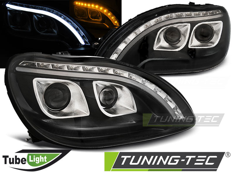 Tube lumineux de phare noir compatible avec Mercedes W220 Classe S (09.98-05.05)
