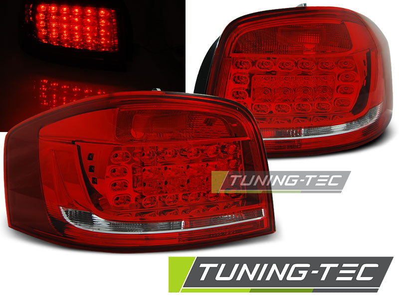 Feux arrière à LED rouges et blancs compatibles avec Audi A3 08-12