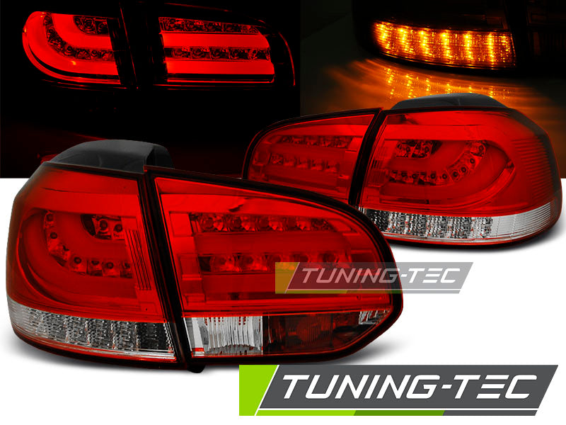 Feux arrière à LED rouges et blancs compatibles avec VW Golf 6 (2010-2012).