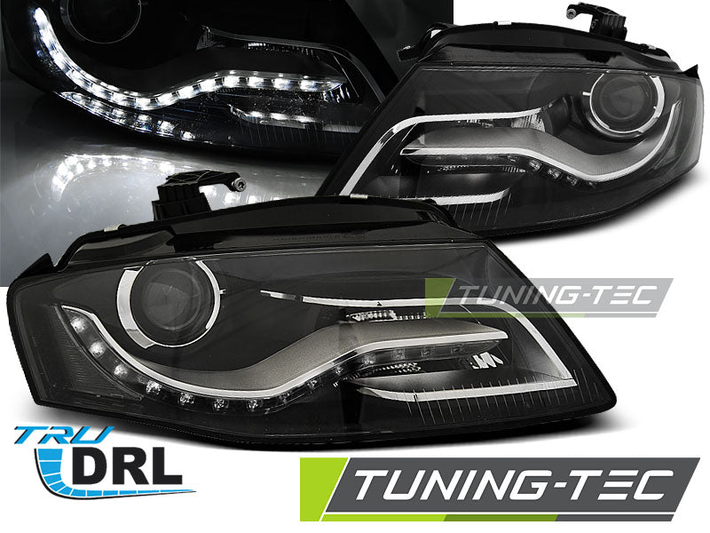 Phares avec feux de jour noirs pour Audi A4 B8 (04.08-11).