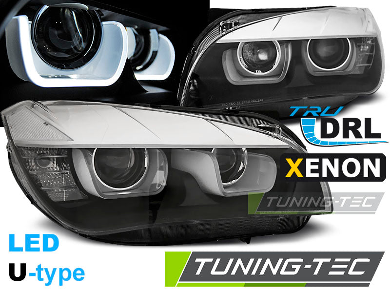 Phares au xénon à LED en U noirs compatibles avec BMW X1 E84 08.12-01.14