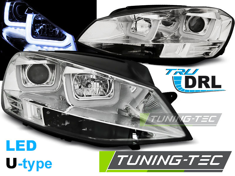 Phares avant chromés à LED en U compatibles avec VW Golf 7 (11.12-17)