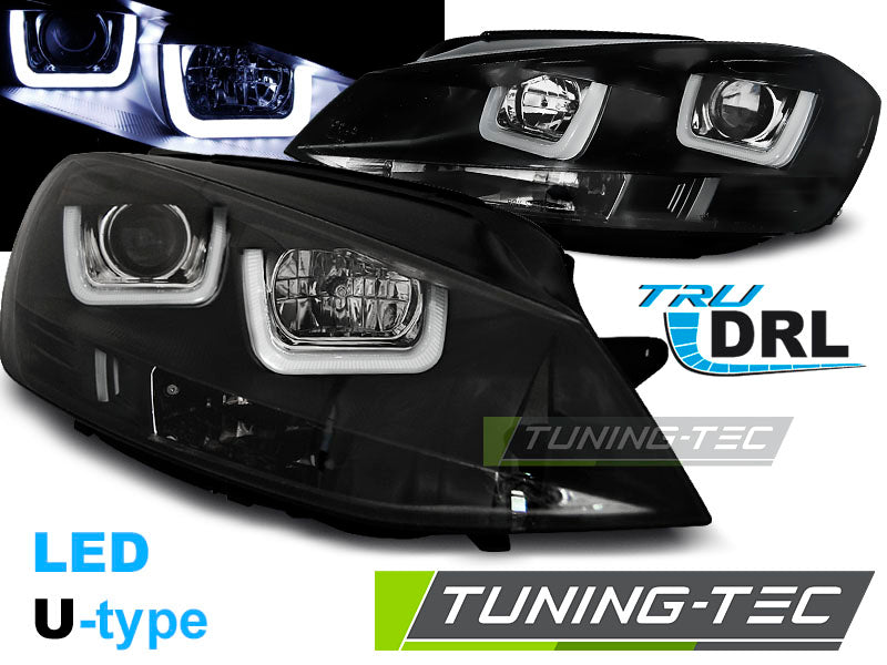 Phares avant à LED en U noirs compatibles avec VW Golf VII 12-17