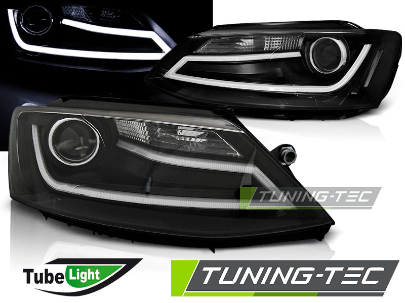 Phares tubulaires noirs compatibles avec VW Jetta VI 1.11-18
