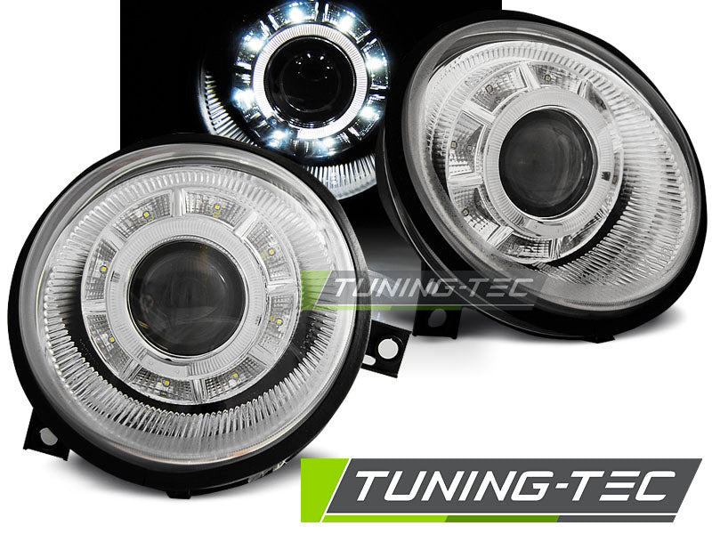 Phares chromés à feux de jour compatibles avec VW Lupo 98-05