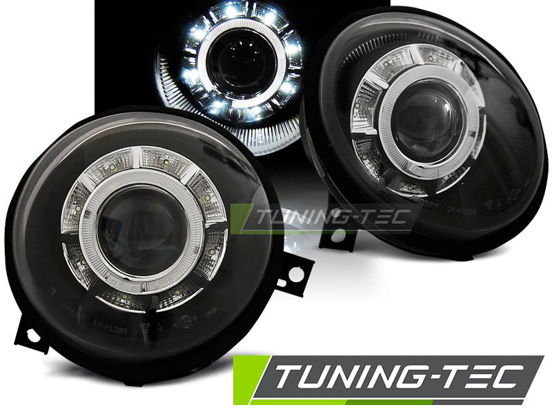 Phares avant noirs à feux de jour compatibles avec VW Lupo 98-05