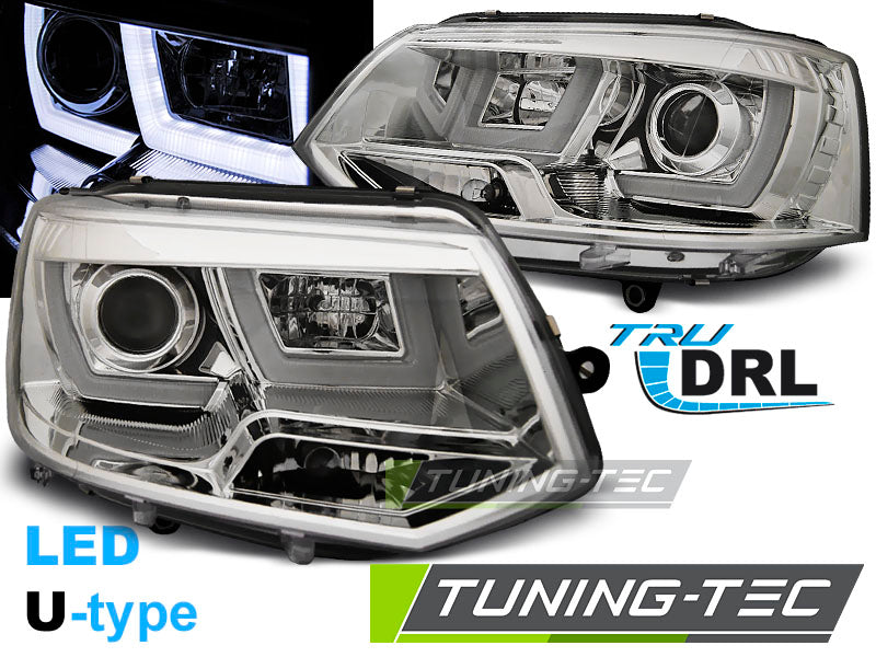Phares avant chromés à LED en U compatibles avec VW T5 2010-2015