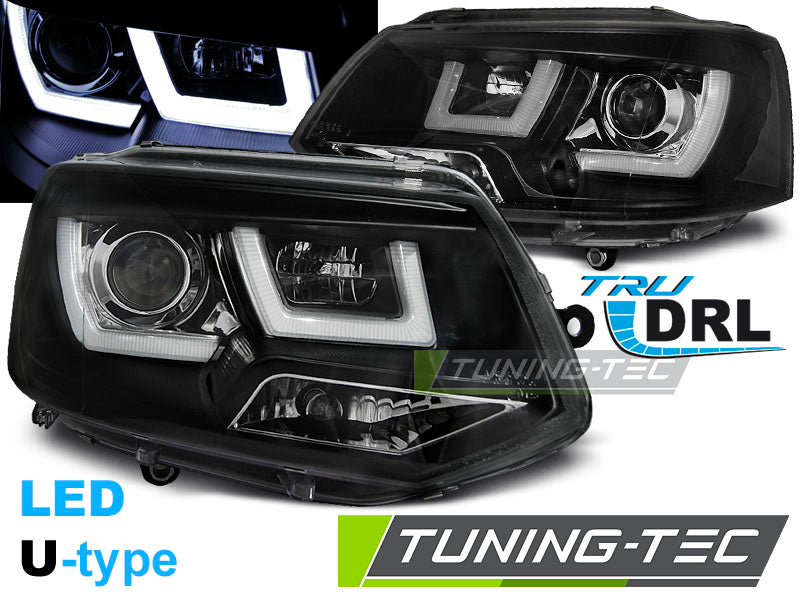 Phares avant à LED en U noirs compatibles avec VW T5 10-15