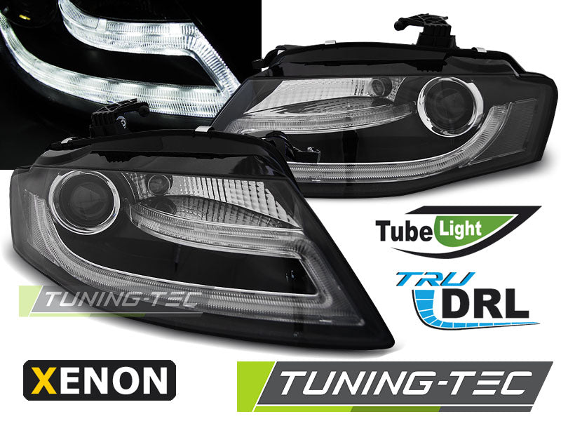 Phares au xénon avec feux de jour noirs pour Audi A4 B8 (2004-2011).
