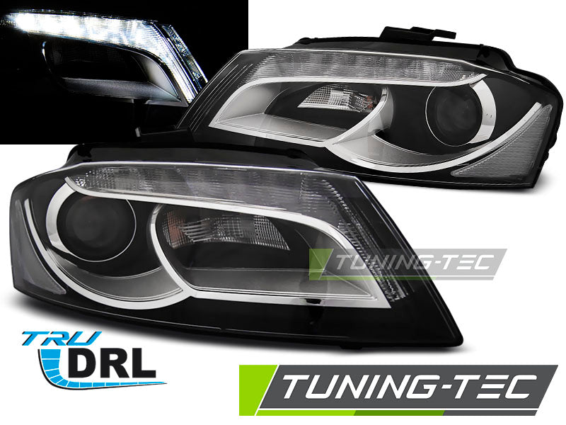 Phares avec feux de jour noirs pour Audi A3 8P (2008-2012)