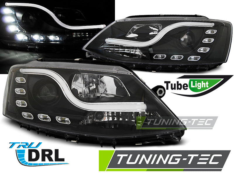 Phares tubulaires avec feux de jour noirs compatibles VW Jetta VI 1.11-18