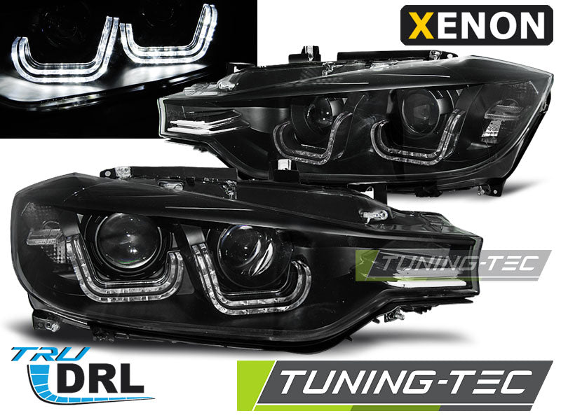 Phares au xénon à LED en U noirs compatibles BMW F30/F31 10.11 - 05.15