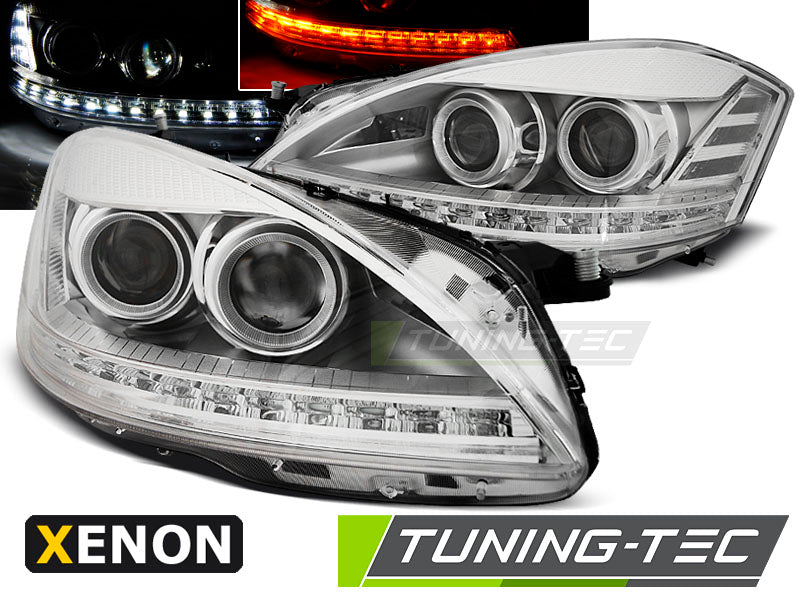 Phares au xénon chromés pour feux de jour, compatibles avec Mercedes W221 05-09