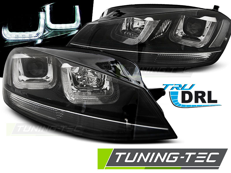 Phares avant à LED en forme de U noirs avec liseré noir, compatibles avec VW Golf 7 (11.12-17).