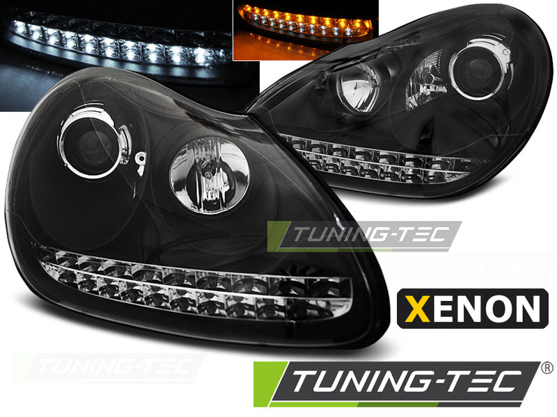 Phares au xénon noir lumière du jour compatibles avec Porsche Cayenne 02-06