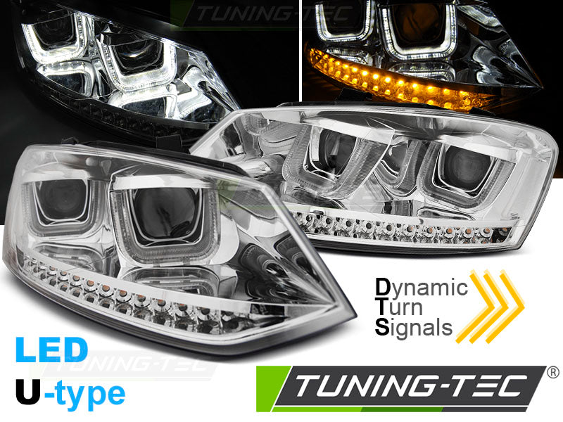 Phares avant à LED chromés SEQ compatibles avec VW Polo 6R 09-03.14