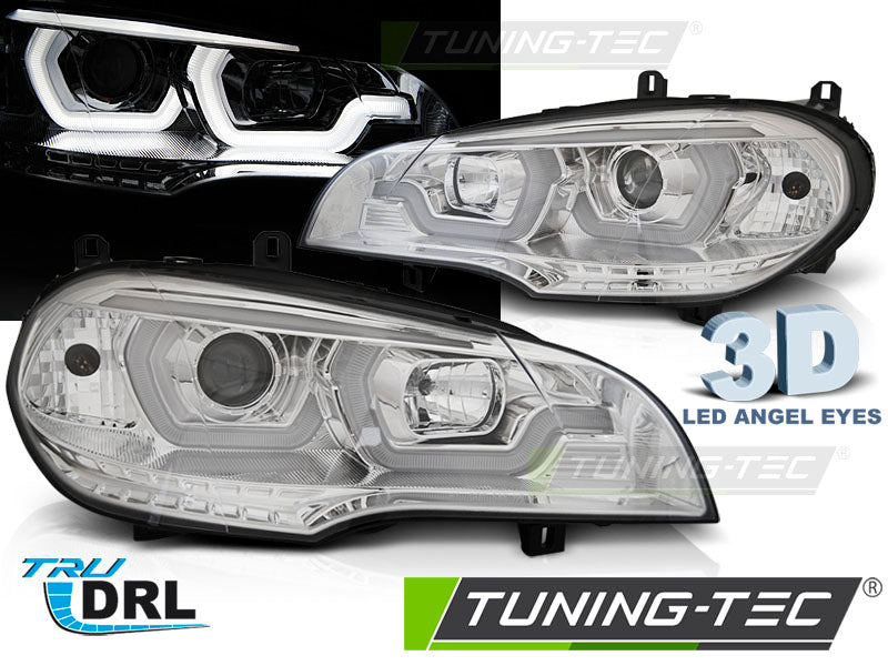 Phares tubulaires chromés avec feux de jour (DRL) compatibles BMW X5 E70 07-13
