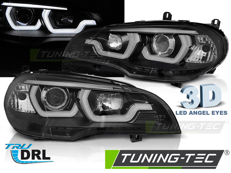 Phares tubulaires avec feux de jour noirs compatibles BMW X5 E70 07-13