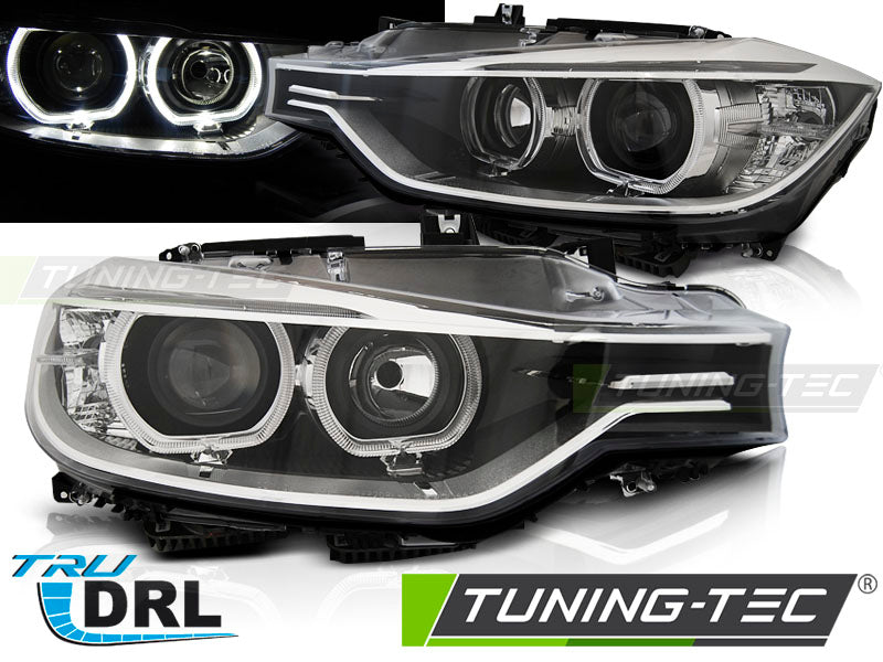Phares Angel Eyes LED noirs compatibles BMW F30/F31 10.11 - 05.15