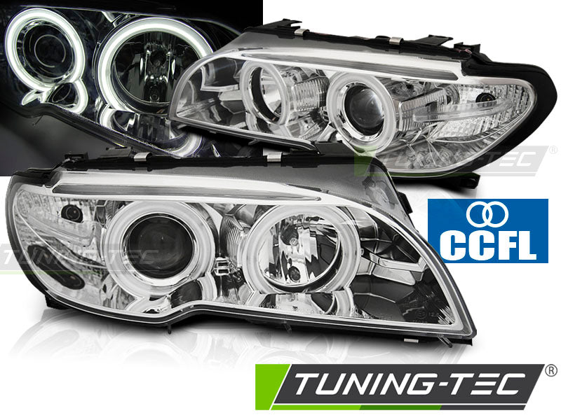 Phares Angel Eyes CCFL chromés compatibles BMW E46 Coupé Cabriolet 04.03-06