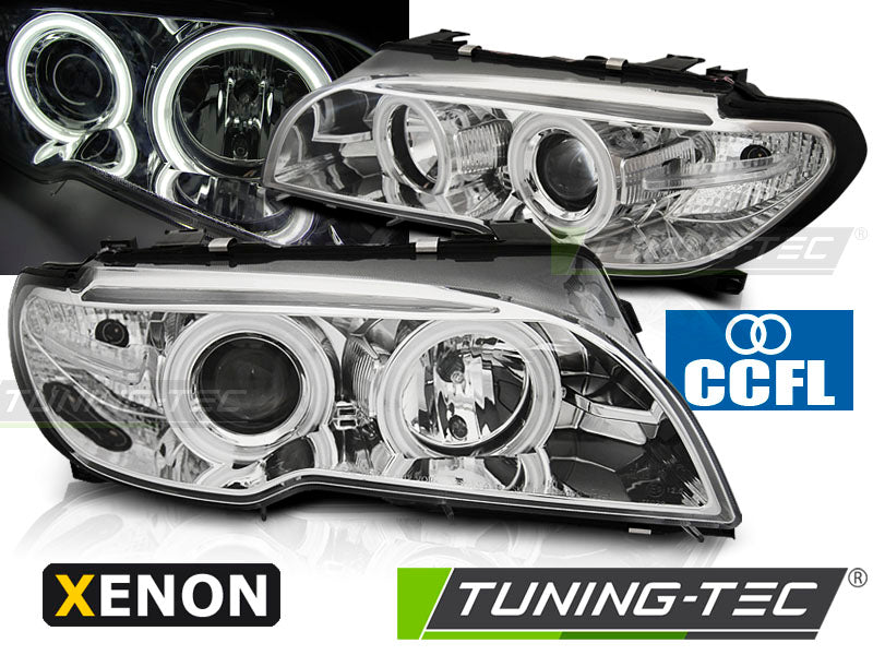 Phares xénon Angel Eyes CCFL chromés compatibles BMW E46 Coupé Cabriolet 04.03-06