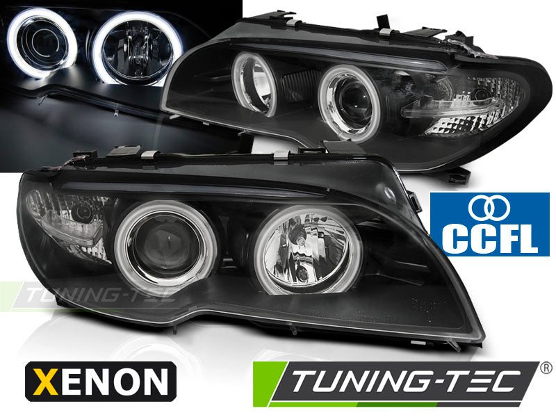 Phares xénon Angel Eyes CCFL noirs compatibles BMW E46 Coupé Cabriolet 04.03-06
