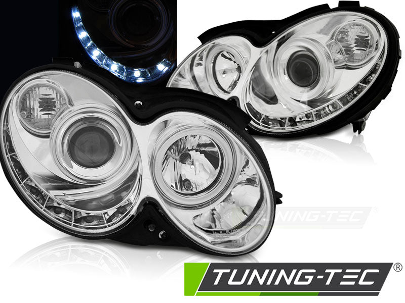 Phares chromés à feux de jour compatibles avec Mercedes CLK W209 03-10