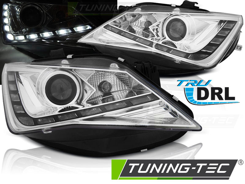 Phares avec feux de jour chromés compatibles avec SEAT Ibiza 6J 12-15