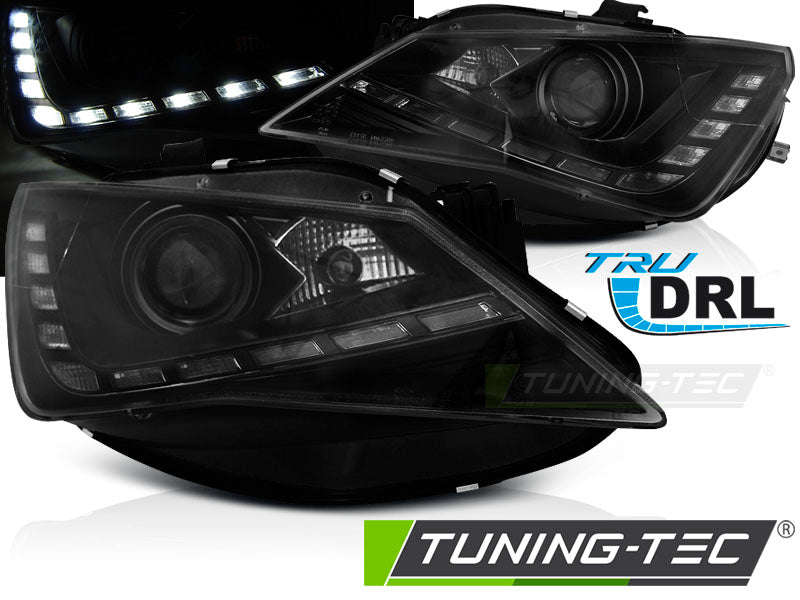 Phares avec feux de jour noirs compatibles avec SEAT Ibiza 6J (2012-2015)