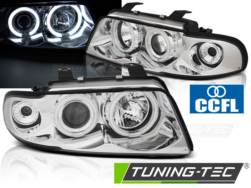 Phares Angel Eyes CCFL chromés compatibles avec Audi A4 11.94-12.98