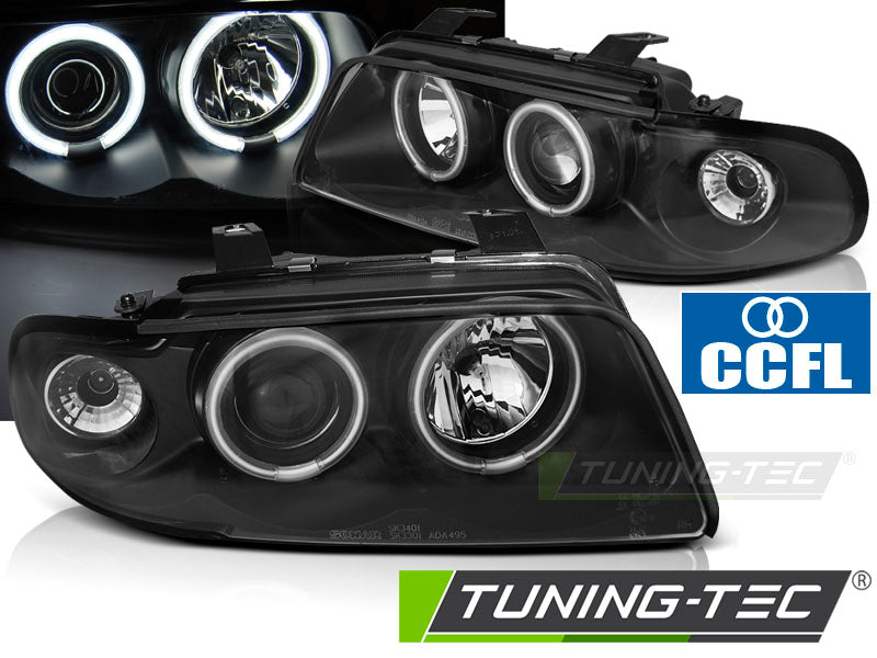 Phares Angel Eyes CCFL noirs compatibles avec Audi A4 11.94-12.98