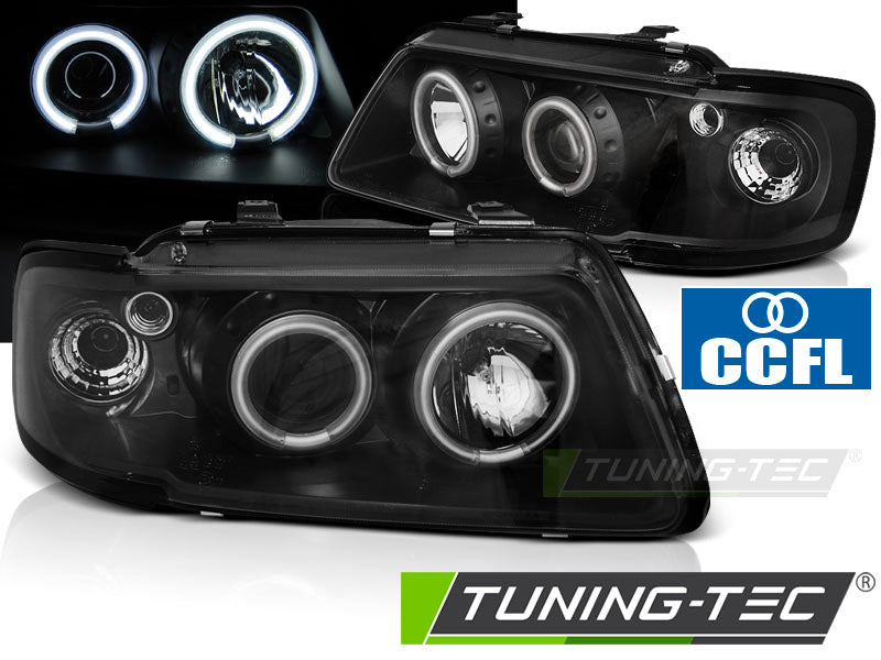 Phares Angel Eyes CCFL noirs compatibles avec Audi A3 8L 08.96-08.00