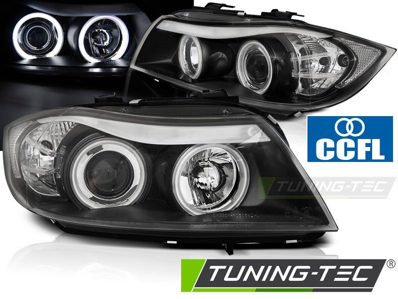 Phares Angel Eyes CCFL noirs compatibles BMW E90/E91 05-08