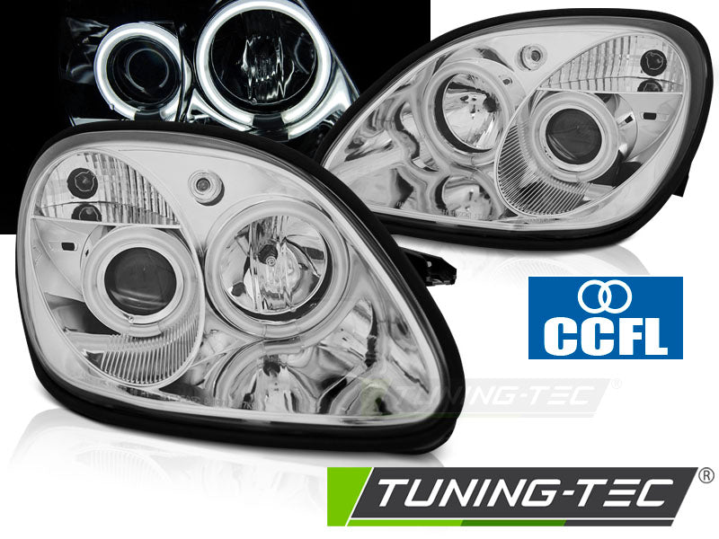 Phares Angel Eyes CCFL chromés compatibles avec Mercedes R170 SLK 04.96-04