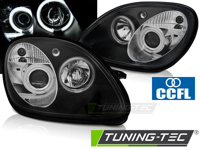Phares Angel Eyes CCFL noirs compatibles avec Mercedes R170 SLK 04.96-04