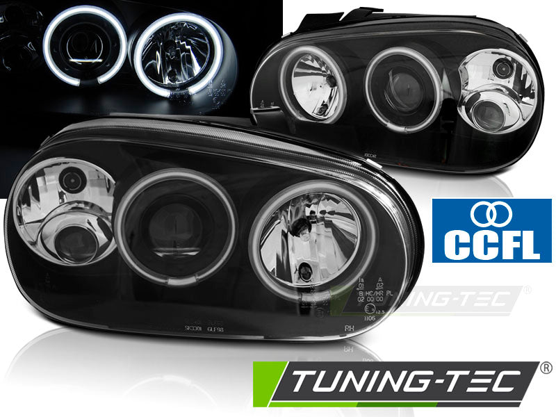 Phares Angel Eyes CCFL noirs compatibles VW Golf IV 97-03