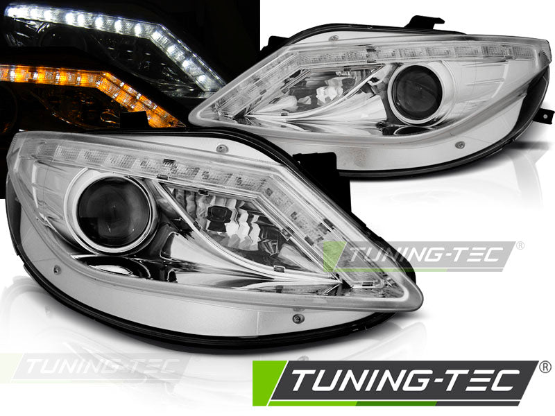 Phares chromés avec feux de jour et clignotants à LED compatibles avec SEAT Ibiza 6J 06.08-12