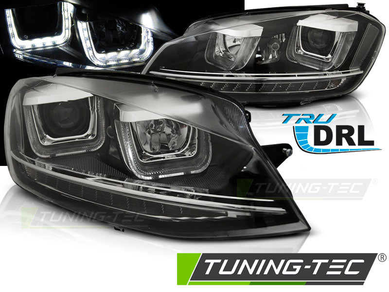Phares avant à LED en forme de U avec feux de jour noirs, compatibles avec VW Golf VII 12-17