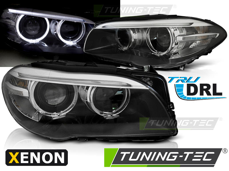 Phares au xénon avec feux de jour à LED Angel Eyes noirs, compatibles BMW F10 F11 10-07.13