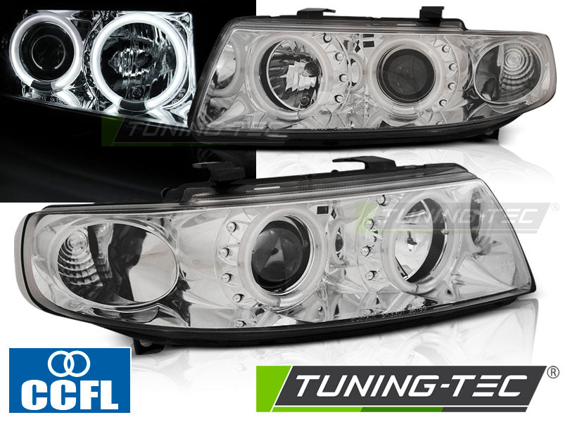 Phares Angel Eyes CCFL chromés compatibles avec SEAT LEON / TOLEDO 04.99-08.04