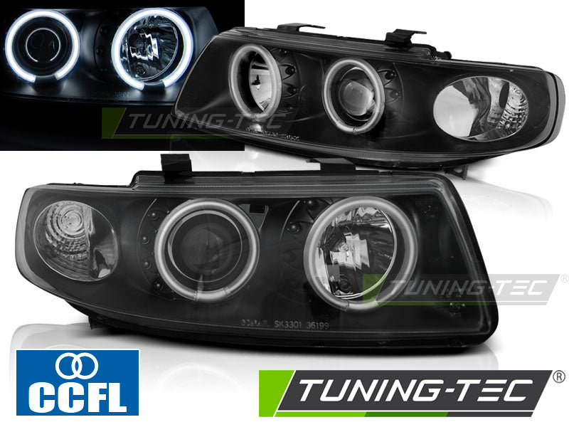 Phares Angel Eyes CCFL noirs compatibles avec SEAT LEON / TOLEDO 04.99-08.04