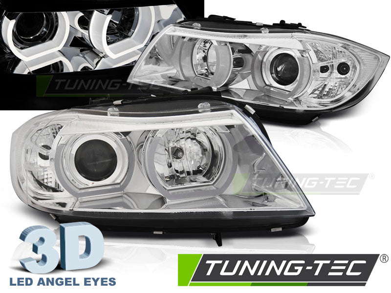 Phares à LED en forme de U, finition chromée 3D, compatibles BMW E90/E91 (03.05-08.08)