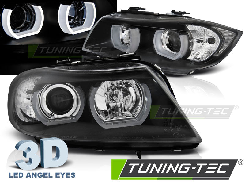 Phares avant à LED en U 3D noirs compatibles BMW E90/E91 03.05-08.0