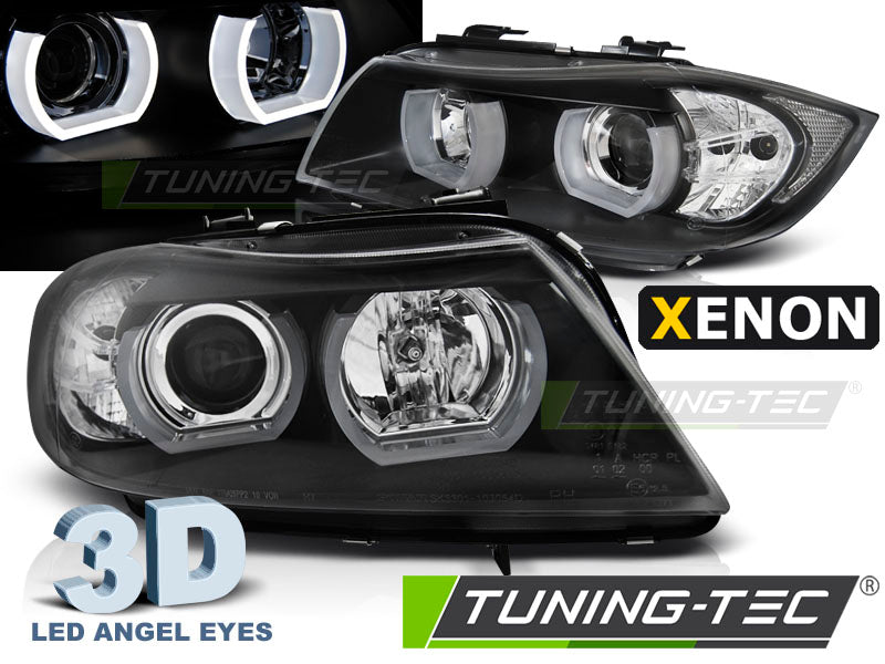 Phares au xénon à LED en forme de U 3D noirs compatibles avec BMW E90/E91 03.05-08.08