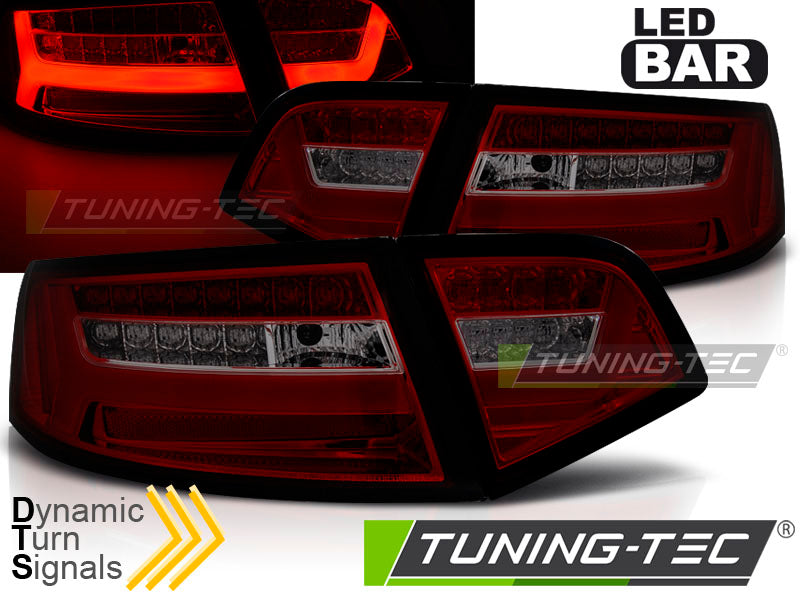 Feux arrière à LED rouges fumés SEQ compatibles avec Audi A6 berline 08-11