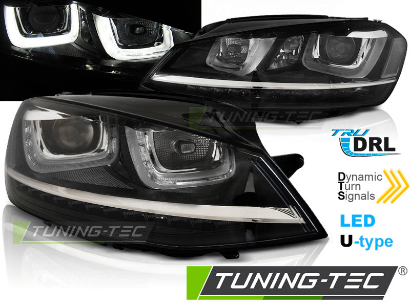 Phares avant à LED en forme de U avec feux de jour noirs, compatibles avec VW Golf 7 (11.12-17).