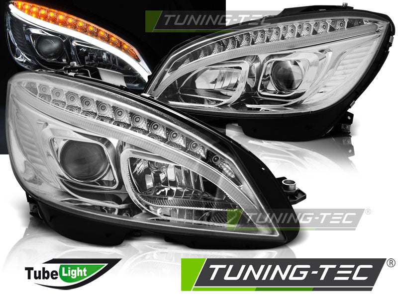 Phares tubulaires chromés compatibles avec Mercedes W204 07-10